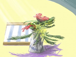 Nature morte au mimosa sur ipad